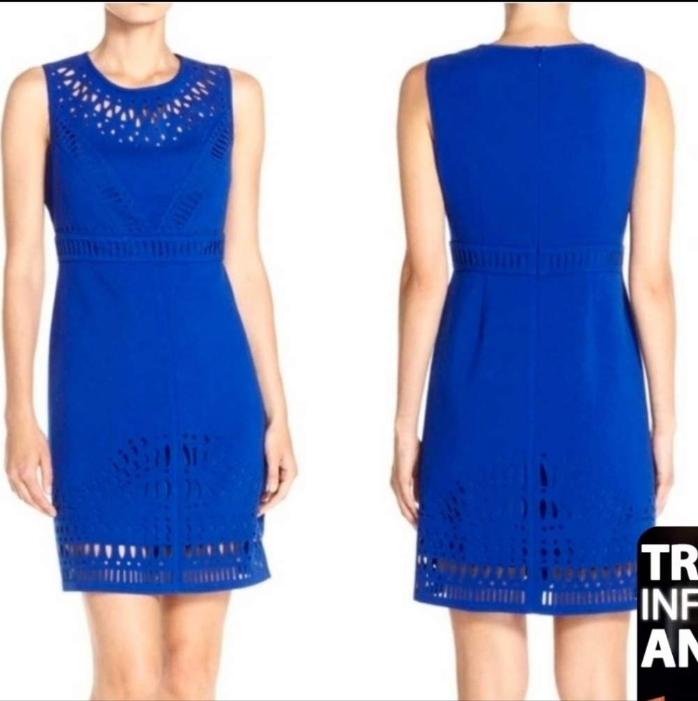 ELIZA J women's royal blue sleevesless fitted casual and formal midi dress 14p